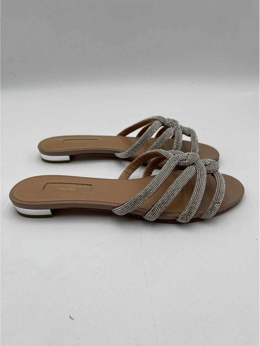 Aquazzura Moondust flat sandals napa leather with crystal-embellished Size 36.5